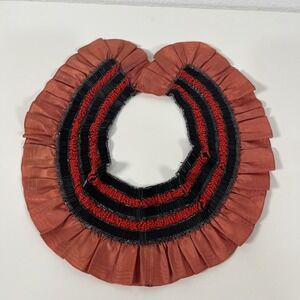 VINTAGE COLLAR NECKLACE BRIGHT UNUSUAL FABRIC BEADED COLLAR RED ORANGE NAVY BLUE